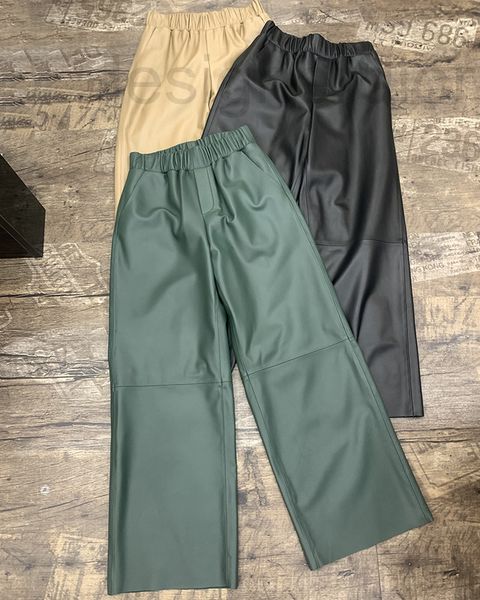 

women's jumpsuits & rompers designer european goods autumn and winter new leather sheep skin high waist elastic wide leg pants loose ca, Black;white