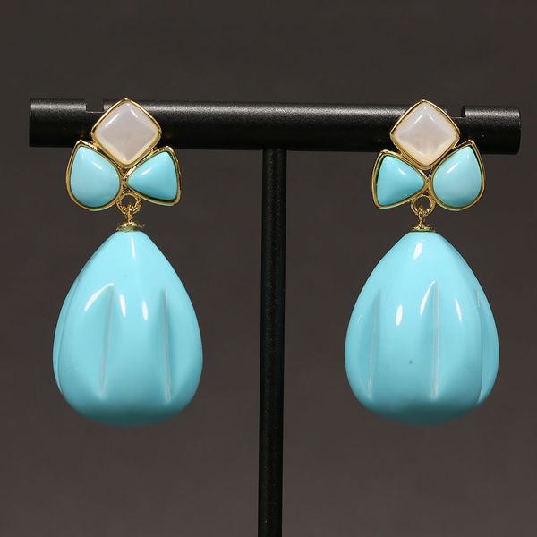 

blue turquoises triangle water shape dangle beads wedding shell stud earrings handmade for lady simple gifts, Silver