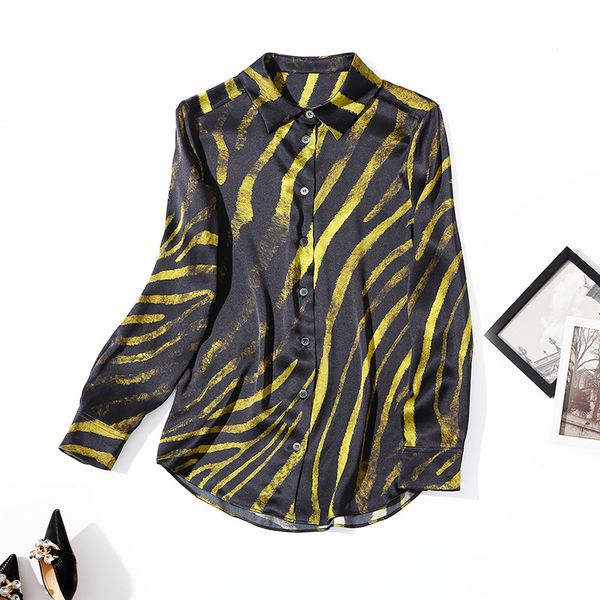 

women's blouses & shirts new european and american women's wear for winter 2022 long sleeve lapel striped print single breasted fa, White