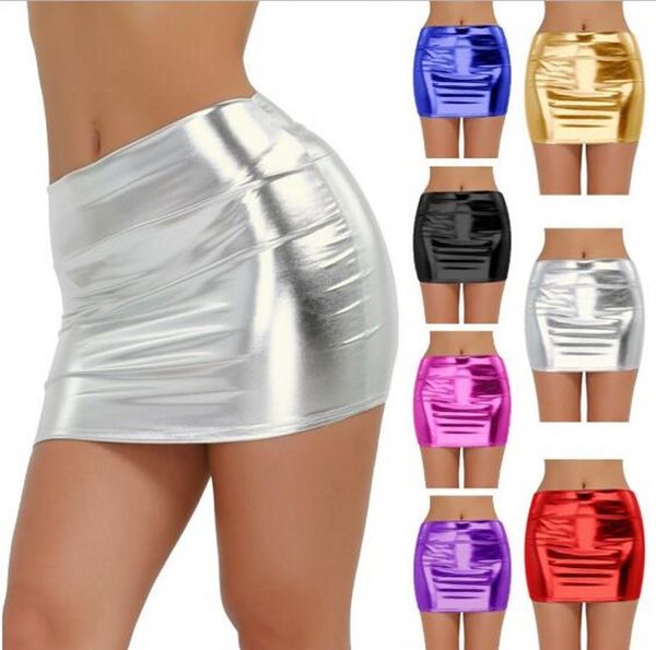 

womens catsuit costumes evening clubwear shiny snug-fitting shiny metallic wet look mini skirt cocktail costume skirts, Black
