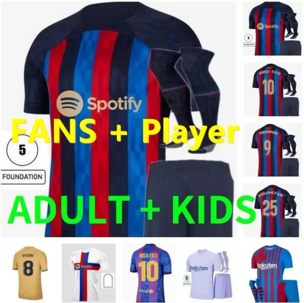 

soccer jerseys 22/23 lewandowski ansu fati soccer jersey 2022 2023 player version christensen o. dembele pedri memphis dest gavi barcelona m, Black;yellow