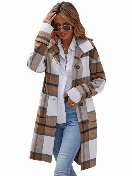 

women's down & parkas plaid dual pockets single breasted overcoat a6d8#, Black
