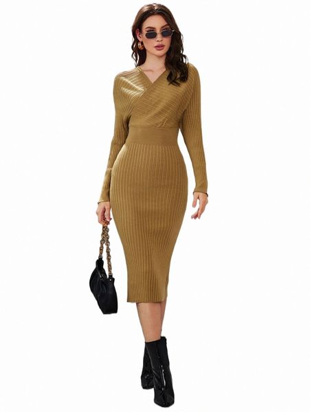 

women's sweaters surplice neck batwing sleeve ribbed knit sweater dress l9yj#, White;black