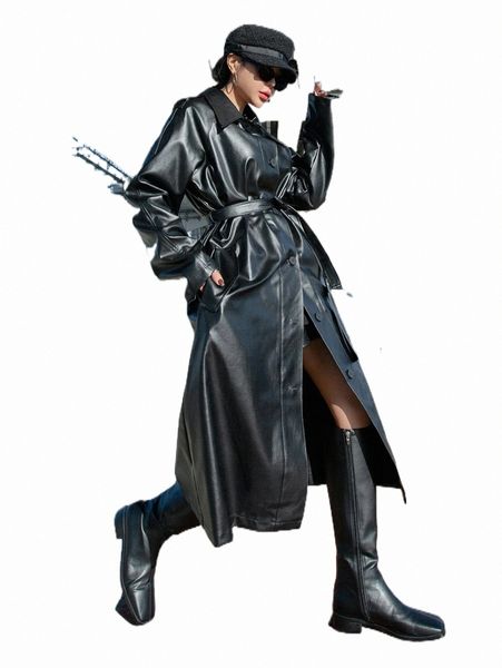 

women's down & parkas dazy raglan sleeve belted pu leather coat l8vx#, Black