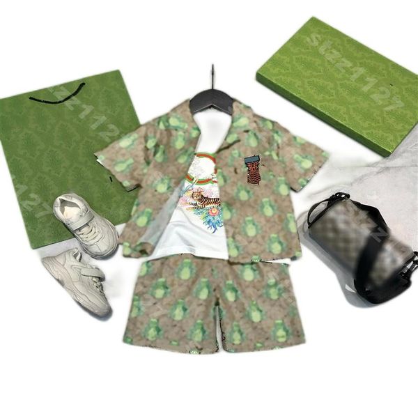 

22ss designer kids clothes printed t shirt shorts set fashion siblings 3 piece suit baby girls boys sportswear aaa child tees g c238l, White
