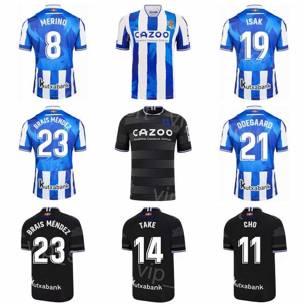 

22-23 soccer real sociedad 6 aritz elustondo jerseys 33 jon karrikaburu 11 mohamed ali-cho 14 takefusa kubo 21 david silva 19 alexander isak, Black;yellow