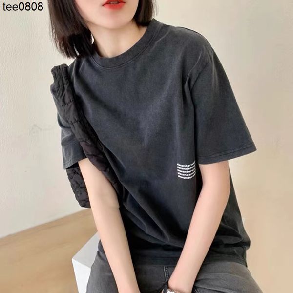 

2022 summer new aw big tee king print small letters loose washing old round neck casual short sleeve hair, White