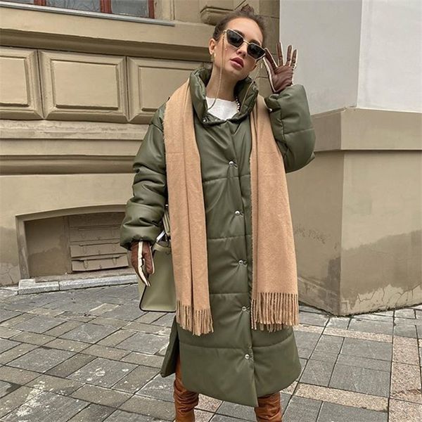 

women's down parkas malina winter khaki windproof parkas women fashion casual pu leather coats women elegant long cotton jackets female, Black