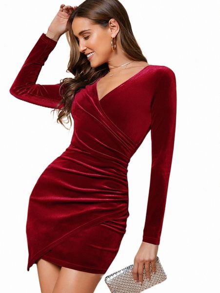 

casual dresses wrap front ruched detail velvet dress j5ng#, Black;gray