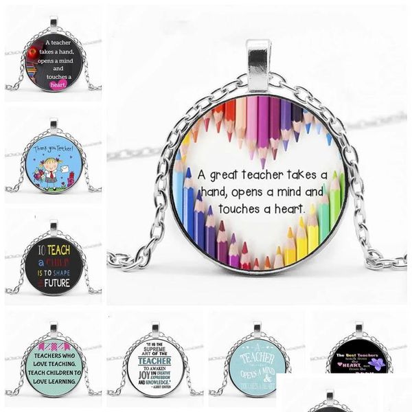 

pendant necklaces thank you my teachers day future mticolor pendant round glass necklace give men women jewelry teacher beautif gift dhqff, Silver
