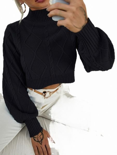 

women's sweaters funnel neck cable knit lantern sleeve sweater t4wc#, White;black