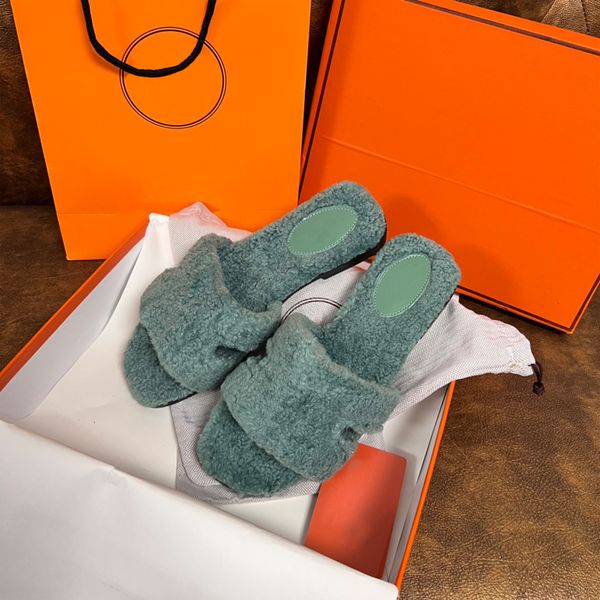 

designer slipper h wool slides winter sandal womens flip flop slipper fur fluffy furry warm comfortable fuzzy ladies men women, Black