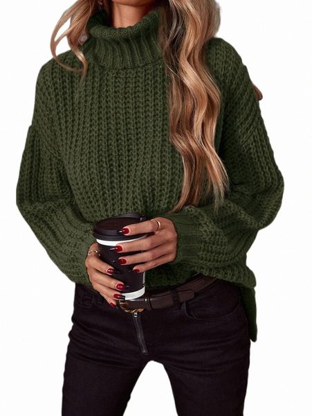 

women's sweaters turtleneck split hem drop shoulder sweater 04l5#, White;black