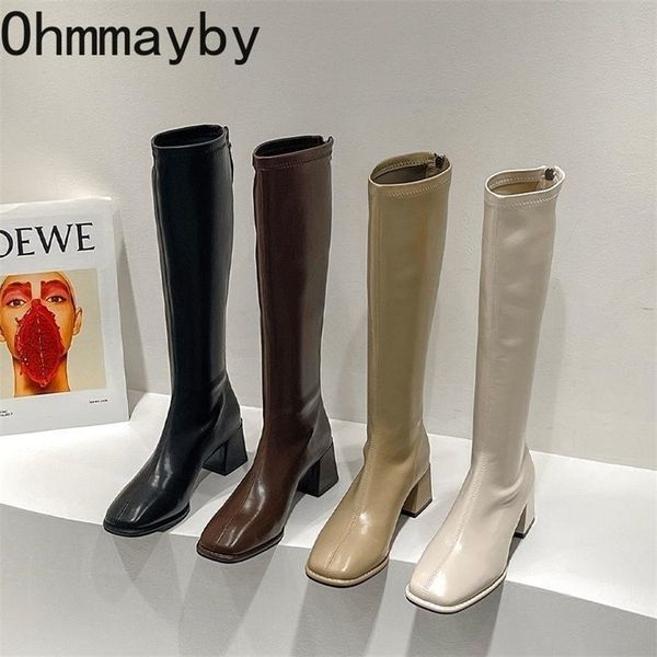 

boots slim woman high fashion women knee heel womens shoes winter soft leather long 220908, Black