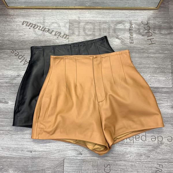 

women's jumpsuits & rompers designer new leather sheep skin shorts in autumn and winter 2022 high waist a-shaped wide leg pants flower, Black;white
