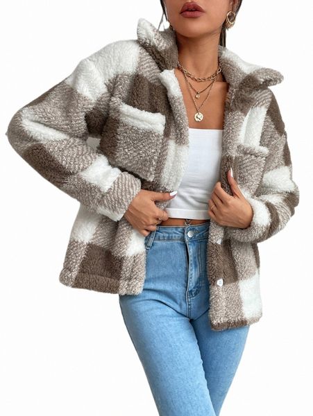 

women's down & parkas petite buffalo plaid dual pocket drop shoulder teddy coat x1w5#, Black
