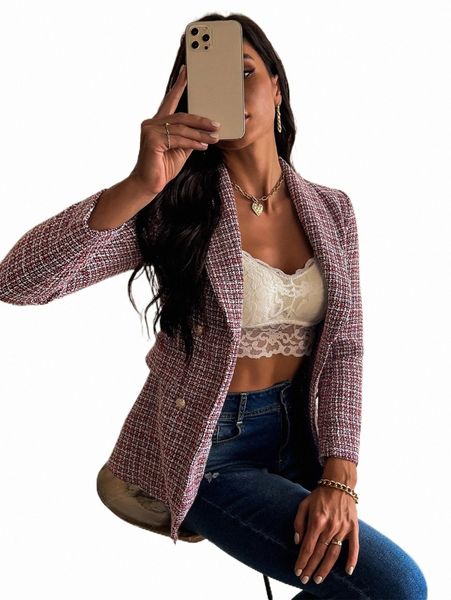 

women's down & parkas plaid shawl collar double breasted overcoat 60ri#, Black