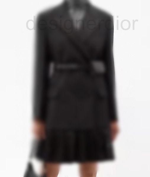 

women's trench coats designer p. this new spring fake two-piece design double breasted stitched pleated suit skirt dress ifaa, Tan;black