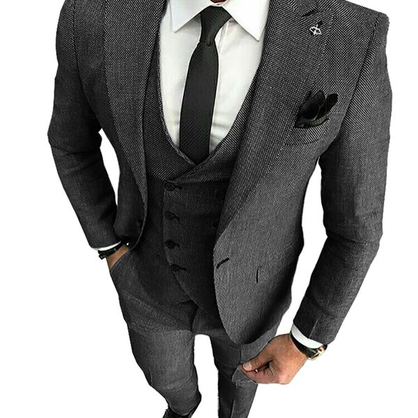 

men's suits blazers moranx men suits regular fit 3 pieces double breasted wool tweed linen business blazer vest pants set for wedding 2, White;black