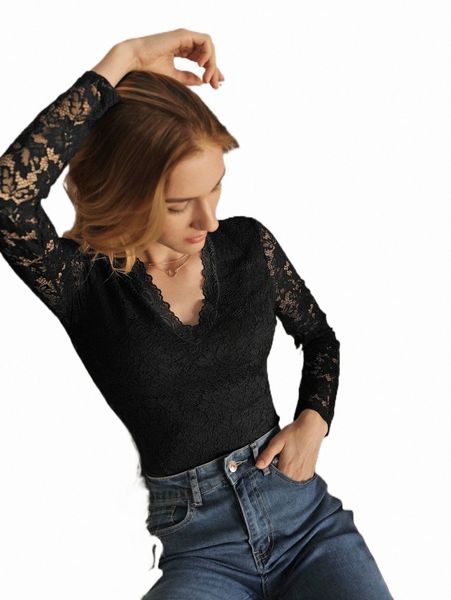 

women's t-shirt frenchy lace panel v neck bodysuit 12mh#, White