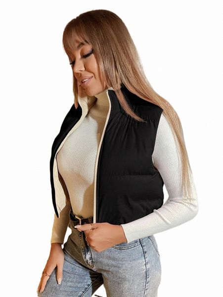 

women's down & parkas zip up sleeveless puffer coat l0gr#, Black