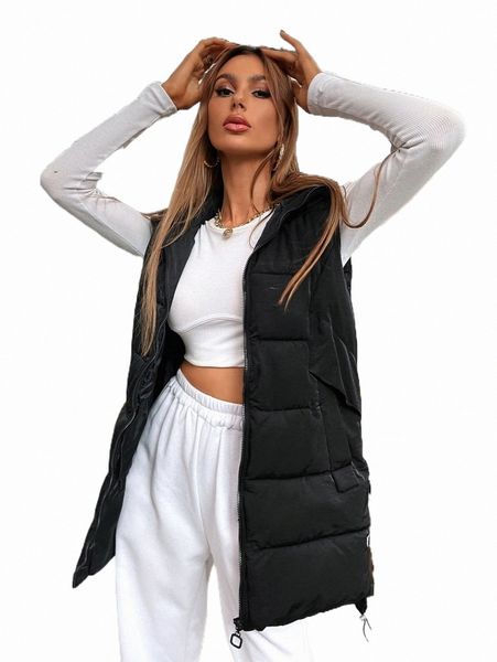 

women's down & parkas slant pockets hooded puffer gilet c8qu#, Black