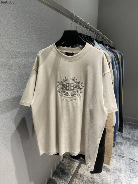 

version luxury fashion lion laurel wheat ear embroidery men's and women's os loose short sleeve t-shirt, White;black