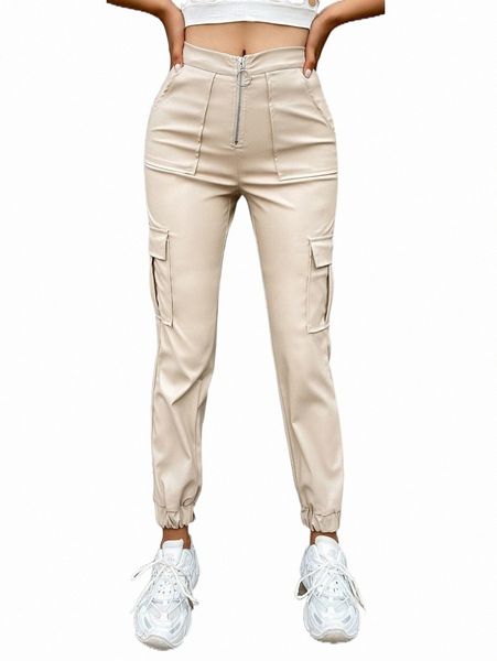 

women's pants & capris eilly bazar slant pocket pu leather cargo pants y8lj#, Black;white
