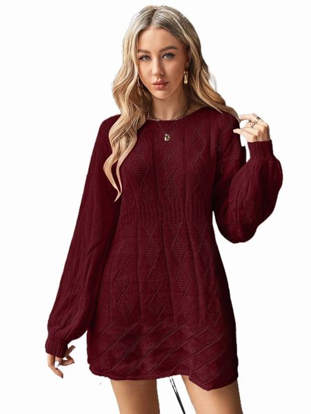 

women's sweaters drop shoulder pointelle knit sweater dress 417i#, White;black