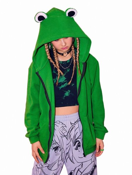 

women's hoodies & sweatshirts romwe anime 3d ear zip up pocket hoodie k1sv#, Black