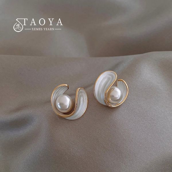 

design sense exquisite geometric enamel pearl earrings 2022 new jewelry party luxury accessories for women's unusual earrings, Golden