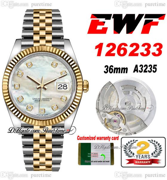 

ewf just 126233 a3235 automatic watch mens ladies 36 two tone yellow gold mop diamonds dial jubileesteel bracelet super edition same series, Slivery;brown