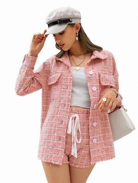 

women's down & parkas simplee drop shoulder raw cut plaid tweed overcoat b1nx#, Black