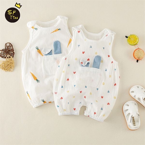 

overalls 0-12m born kid baby clothes summer cotton sleeveless romper boys girls print cute sweet jumpsuit lovely body suit outfit 220909, Blue