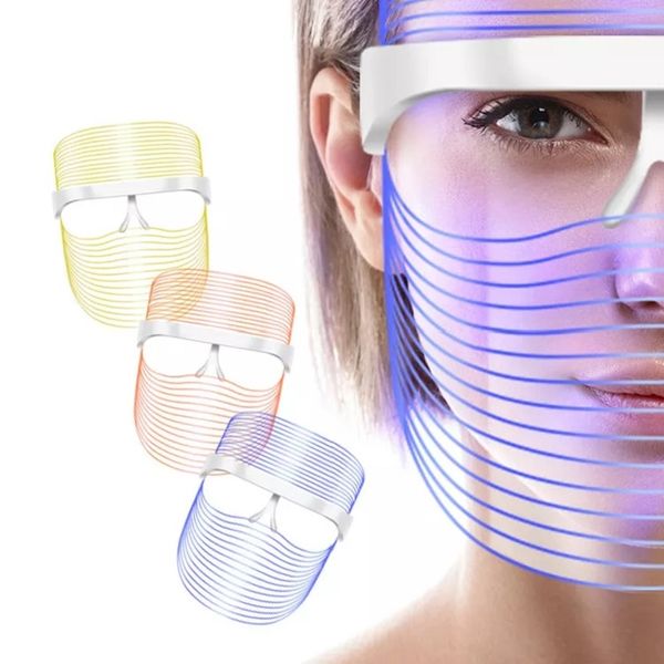 

3 colors wireless rechargeable led face mask beauty facial skin care light wrinkle remover