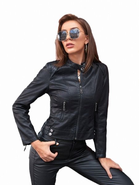 

women's jackets apperloth a zip detail pu leather moto jacket d3lh#, Black;brown