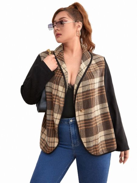 

plus size outerwear & coats plus plaid shawl collar single button overcoat n4ne#, Black