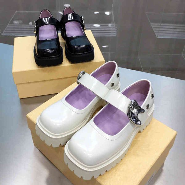 

dress shoes sug square flower thick soled mary jane small leather shoes jk large toe sponge cake single women's autumn, Black