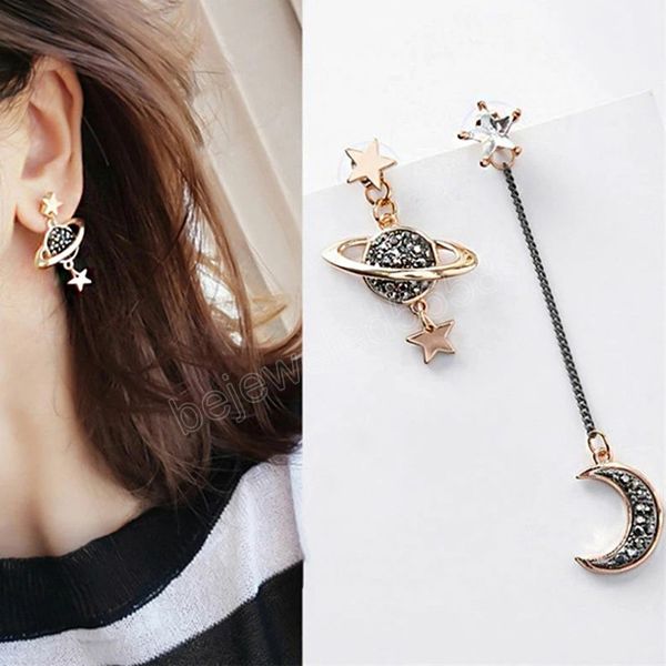 

asymmetric dangle earrings tassel earring exaggerated fashion earrings moon star planet pendientes niche design trendy, Silver