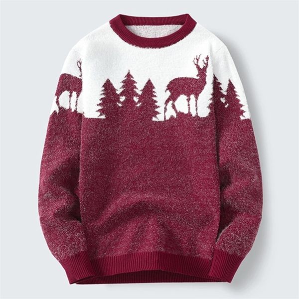 

men s sweaters winter christmas tree deer print men casual mens neck slim knit pullovers 220908, White;black