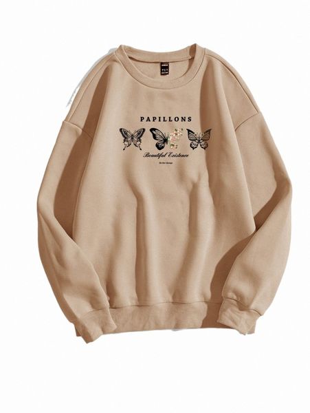 

women's hoodies & sweatshirts butterfly & letter graphic pullover t6b6#, Black