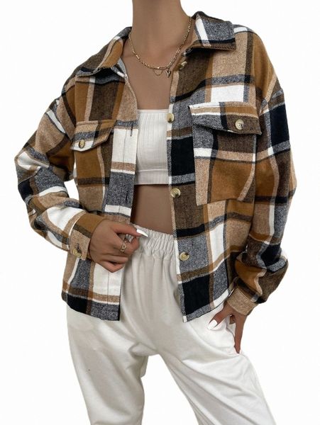 

women's down & parkas plaid flap pocket drop shoulder overcoat g5aj#, Black