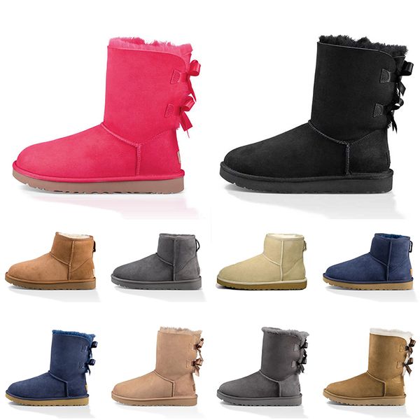 

genuine fur leather women designer shoes boots snow winter ankle boot pink black chestnut grey platform sneakers australias fashion with bow