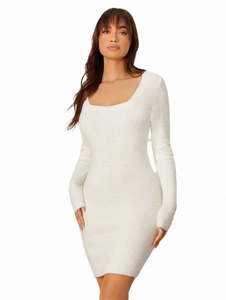 

women's sweaters scoop neck solid bodycon sweater dress m8yr#, White;black