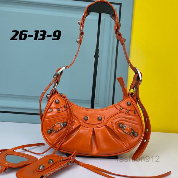 

evening bags half moon bag plain armpit bags rivet messenger purse genuine leather fashion silver hardware cowhide axillary women crossbody