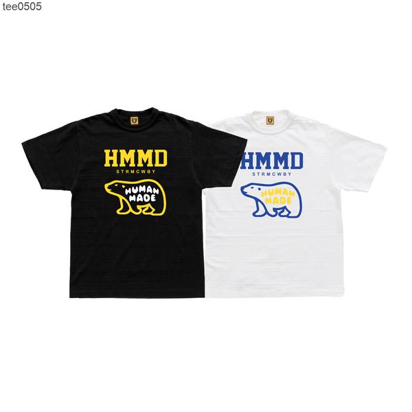 

2022 summer new human made polar bear slub cotton men's and women's short sleeve t-shirt, White;black