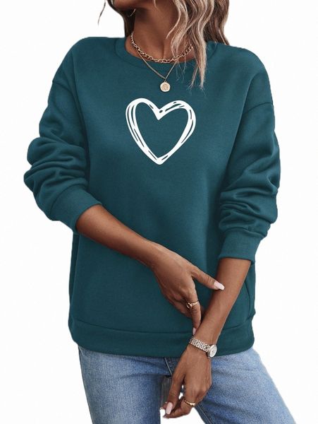 

women's hoodies & sweatshirts heart print drop shoulder sweatshirt h4zh#, Black