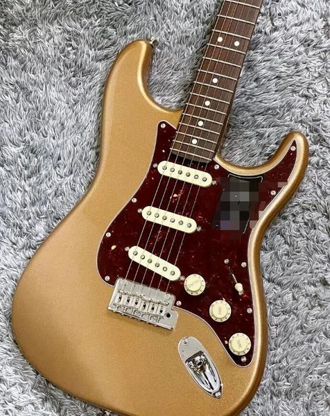 

special custom left hand gold electric guitar with yellow maple fretboard white pickguard