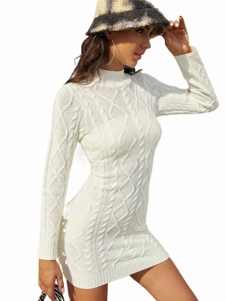 

women's sweaters mock neck cable knit sweater dress i0pi#, White;black