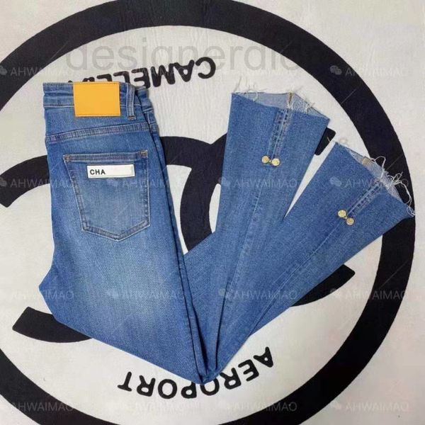 

women's jeans designer in the early spring of 2021 european pants were thin elastic high waisted blue straight tube small fragrance jea